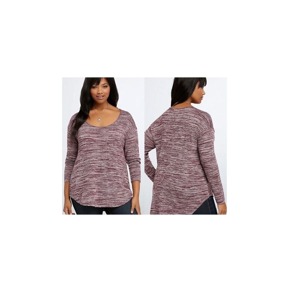 TORRID Top Blouse Size 3X Purple Marled Stripe Knit 3/4 Sleeve Tee